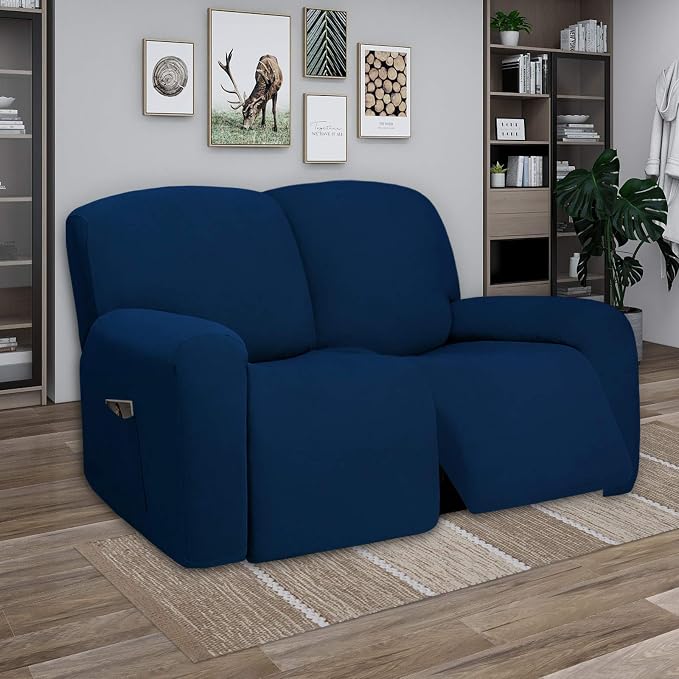 PureFit Super Stretch Loveseat Recliner Sofa Couch Cover with Pocket | 2 Seats Non Slip Soft Sofa Slipcover, Washable Reclining Furniture Protector for Kids, Pets (Recliner Loveseat, Navy)