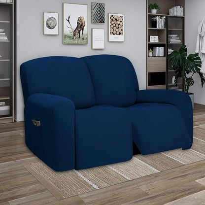 PureFit Super Stretch Loveseat Recliner Sofa Couch Cover with Pocket | 2 Seats Non Slip Soft Sofa Slipcover, Washable Reclining Furniture Protector for Kids, Pets (Recliner Loveseat, Navy)