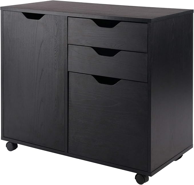 Winsome Halifax Mobile Storage Cabinet with 1 Large Door & 3 Drawers, Black | Stylish & Functional Home Storage Cabinet for Filing, Kitchen Organization, Moveable Furniture for Office, Dorms, Apartments