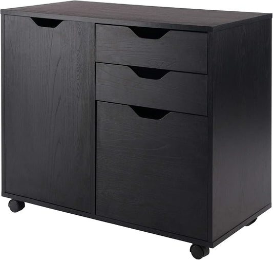 Winsome Halifax Mobile Storage Cabinet with 1 Large Door & 3 Drawers, Black | Stylish & Functional Home Storage Cabinet for Filing, Kitchen Organization, Moveable Furniture for Office, Dorms, Apartments