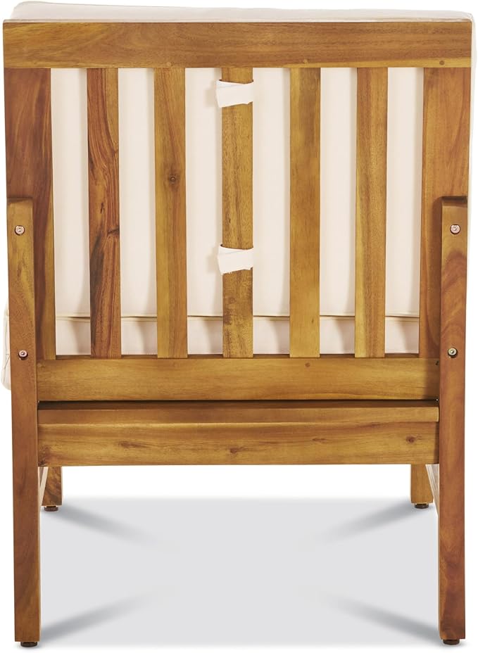 Christopher Knight Home Outdoor Acacia Wood Armless Chair, Teak, and Cream