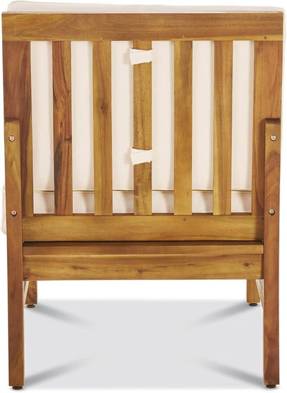 Christopher Knight Home Outdoor Acacia Wood Armless Chair, Teak, and Cream