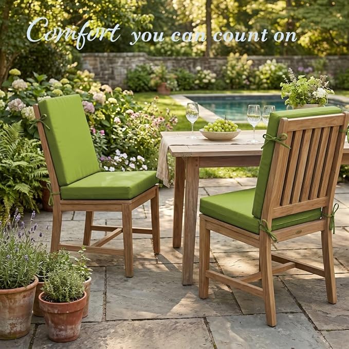 California Umbrella Outdoor Dining Chair, Set of 2 Patio Seat Cushions, 20 x 40 Inch, Premium Outdoor Memory Foam, Fade Resistant, Sunbrella Fabric, Fabric Ties, Macaw