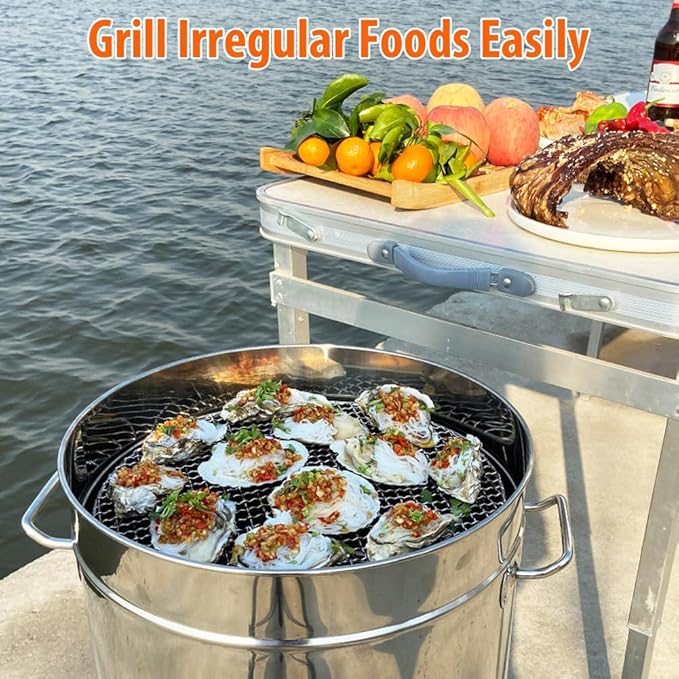 DYRABREST Stainless Steel Charcoal Grill Large Portable BBQ Grill Barrel with Skewers, Oil Separation Design, Smokeless Charcoal Grill for Outdoor Camping, Parties, Backyard BBQs, and Travel (Large)