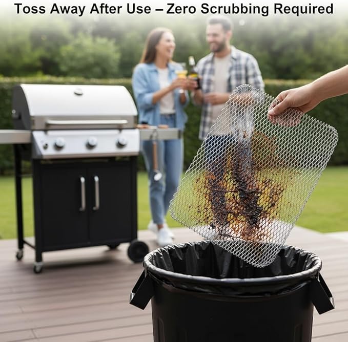 HANABASS 10 Pcs Disposable Grill Topper Mesh Mat BBQ Grill Pans for Outdoor Grilling Aluminum Grates Liner for Camping Non-Stick Cooking Grid Sheets for Picnic 12x15.27 Inch