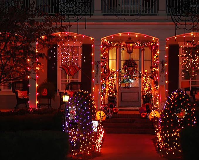 kemooie 500 LED Halloween Lights Outdoor, 164 FT Fairy Lights with 8 Modes | Orange, Timer&Memory Function, Plug in, IP44 Waterproof, Indoor Outdoor Use, Home/Party/Garden/Halloween Decor