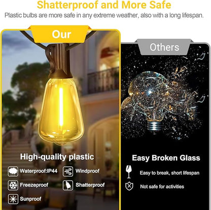 LAMPHOME 26Ft ST38 Outdoor Yellow String Lights, Connectable Waterproof Patio Lights,12+1 Shatterproof LED Hanging Fairy Lights for Outside Backyard Garden Deck Porch Christmas Cafe Party Decor