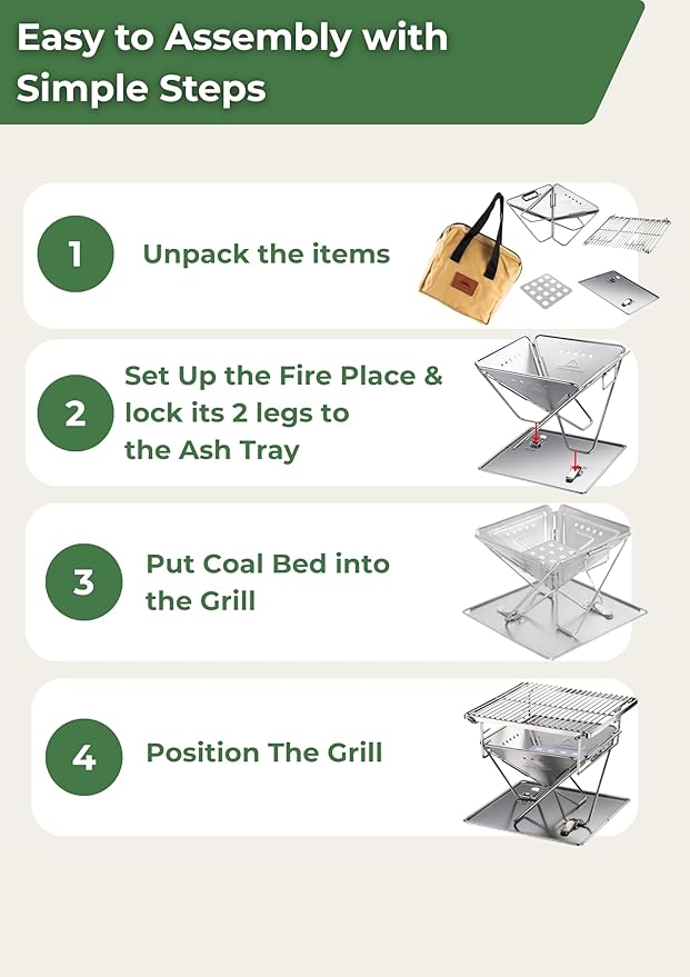 CAMPINGMOON Portable Charcoal Grill 9.65 Inch Stainless Steel Tabletop Grill Fire Pit 3 Level Adjustable Height Grill for Camping Outdoor Cooking Barbecue Carry Bag X-MINI-PRO