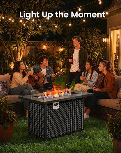 Ciays 43″ Fire Pit Table, with Ceramic Tabletop for Outside Patio & Party | Premium Ceramic Tabletop; Includes Glass Wind Guard & Lid & Glass Rocks; 50,000 BTU Heat; CSA Certified