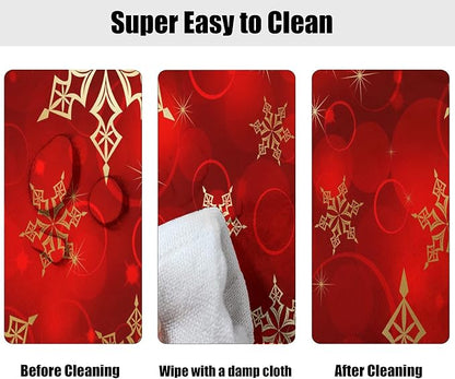 Red Christmas Oval Tablecloths, Golden Snowflake Print Elastic Fitted Table Cloth, Windproof Oblong Covers for Indoor Dinner and Outdoor Patio Decor, Fits Tables up to 48'' x 68''