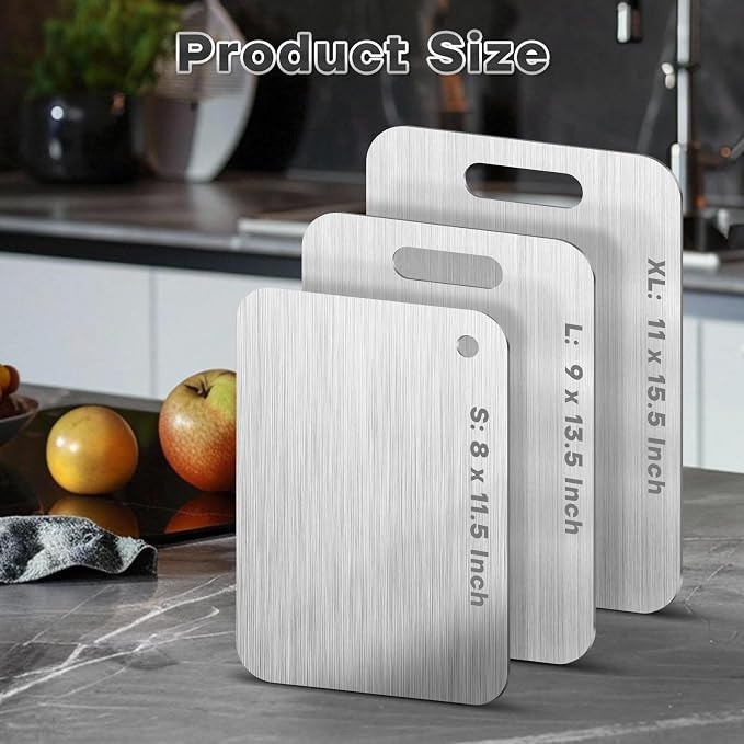Katori Titanium Cutting Boards for Kitchen-100% Pure Titanium Cutting Board set Double Sided Non Toxic Titanware Chopping Board,Dishwasher Safe Metal Cutting Boards FathersDay Gifts(2PC-S+L)