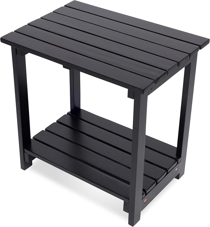 Shine Company Indoor/Outdoor Providence Rectangular Acacia Wooden Side Table, Black
