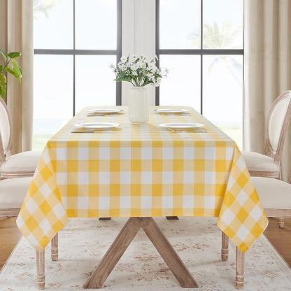 Softalker Gingham Checkered Tablecloth Rectangle - Outdoor Waterproof Buffalo Plaid Table Cloth, Stain Resistant Washable Table Cover for Picnic, Camping, Dining - Yellow and White, 54 x 120 Inch