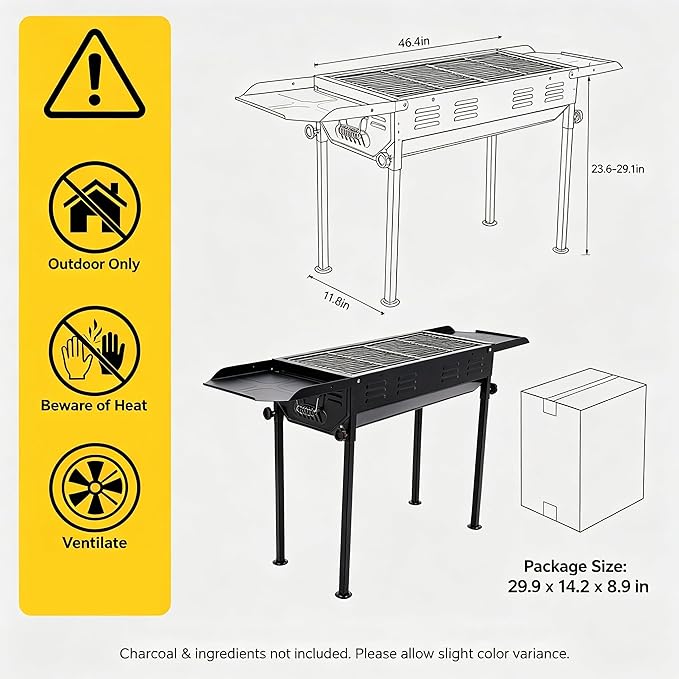 DYRABREST Portable Charcoal Grill Outdoor Folding Barbecue Grill Stainless Steel Lamb Skewer Grill Collapsible Camping Grill for Garden Backyard Outdoor Grilling Camping Hiking Picnics