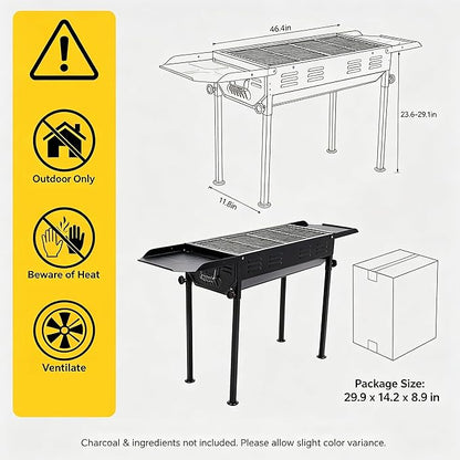 DYRABREST Portable Charcoal Grill Outdoor Folding Barbecue Grill Stainless Steel Lamb Skewer Grill Collapsible Camping Grill for Garden Backyard Outdoor Grilling Camping Hiking Picnics