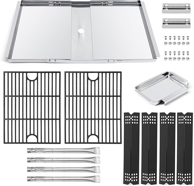 Criditpid Grill Replacement Parts for Grillmaster 720-0697 7200697 Gas Grill, Grease Tray, Grid Grates, Heat Plate & Burners Kit for Nexgrill Nexgrill 720-0697 & Grill Master 720-0697 Gas Grills.