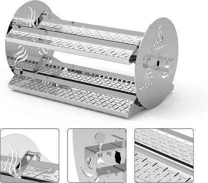 onlyfire Stainless Steel 18inch Rotisserie Basket Barbecue Rotating Tray | For Most Gas/Charcoal Grills, Fits for 1/2" & 3/8" Hexagon, 3/8" & 5/16" Square Spit Rods