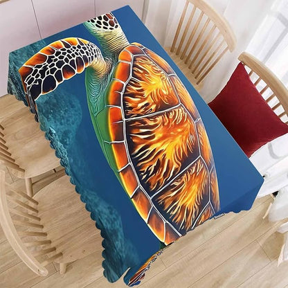 Sea Turtle Tablecloth for Rectangle Tables Ocean Marine Animal Sea Turtle Picnic Table Cover Indoor and Outdoor Table Cloth Camping Tablecloths for Dinner Kitchen 52"X70"