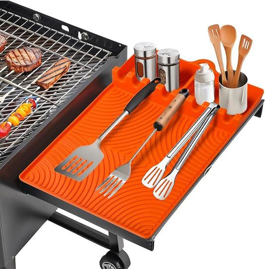 Birthday Gifts for Men Dad Husband, Silicone Griddle Tool Mat Compatible with Blackstone, Silicone Griddle Tools with Drip Pad, Spatula Mat for Outdoor Grill, BBQ, Cooking