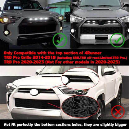 x xotic tech 4pcs Smoked LED Front Grille Marker Light w/Wiring Harness Compatible with Toyota 4Runner TRD TRO Pro Grille, Including SR5, TRD Off-Road, Limited (White)