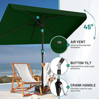 AreShark 6.5 x 10 FT Rectangular Valance Patio Umbrella, Outdoor Umbrella with Tilt and Crank, Market Table Umbrellas W/ 6 Ribs UV Protection for Garden, Deck, Backyard and Pool, Dark Green