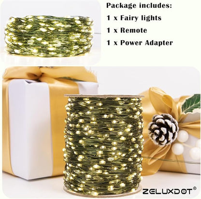 66FT 200LEDs Fairy Lights Plug in,Green Wire,Warm White | Waterproof Led String Lights,8 Modes Remote Twinkle Light for Outdoor Indoor Christmas Wedding Birthday Garden Decorations