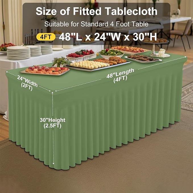 Smiry Spandex Elastic Fitted Table Cloth Skirt for 4FT Rectangle Table | Stretch Washable Table Cloth, Banquet Table Cover for Wedding, Party, Indoor & Trade Shows, (Sage Green, 48Lx24Wx30H)