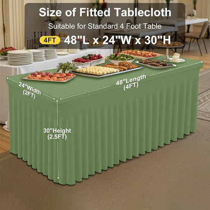 Smiry Spandex Elastic Fitted Table Cloth Skirt for 4FT Rectangle Table | Stretch Washable Table Cloth, Banquet Table Cover for Wedding, Party, Indoor & Trade Shows, (Sage Green, 48Lx24Wx30H)