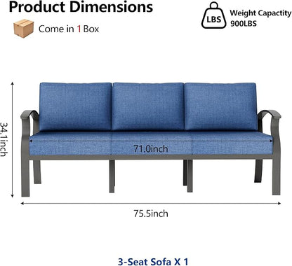 ALAULM Aluminum 3-Seat Patio Furniture Set, Metal Outdoor Furniture Sectional Sofas w/5.1" Cushions for Patio, Backyard, Poolside-DarkBlue