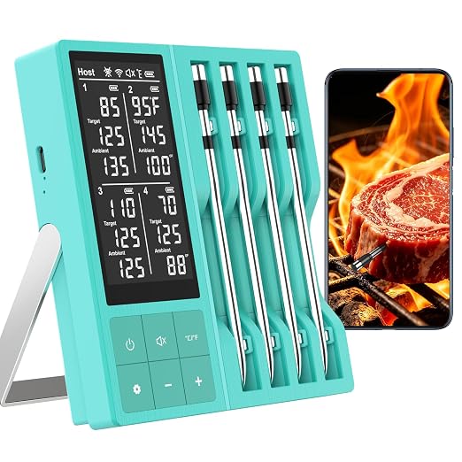 Wireless Meat Thermometer Digital - 800FT Bluetooth Food Thermometer for Cooking, NIST Certified Accuracy, Instant Read Thermometer Standalone Base for Grill BBQ Oven Smoker (Green)