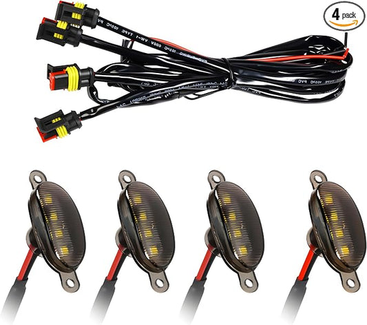 4PCS Car LED Grille Lights, Waterproof Bright Vehicle Grill Lights with Wiring Harness, Automotive Exterior Front Grille Trim Lamps Accessories, Compatible with F150 F250 F350 (Black/White)
