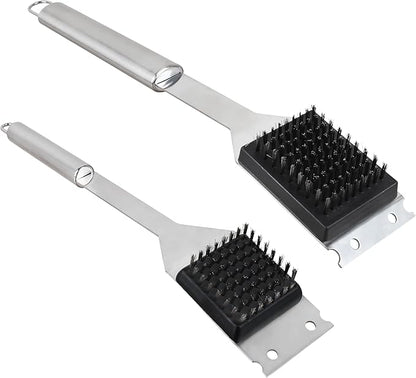 2 Pack Grill Brush and Scraper, 16" & 14" Stainless Steel Handle BBQ Cleaner - Heavy Duty Grate Cleaning Tool for Outdoor BBQ, Cookout, Gas/Charcoal Grills
