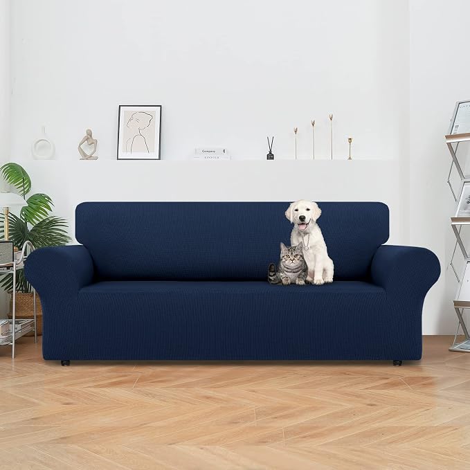 LURKA Stretch Couch Cover for Sofa, 1 Piece 3 Cushion Slipcover, Navy | Soft Stretch Jacquard, Fits 78"-94" Sofas, Elastic Bottom for Secure Fit, Machine Washable, Pet & Kid Friendly