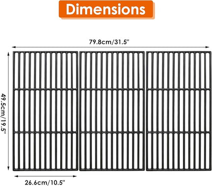 Cast Iron Cooking Grate for Char-Griller 1624 Smokin' Champ | for Char-Griller Charcoal Grill Horizontal Smoker Grates Replacement Parts for Chargriller Set of 3