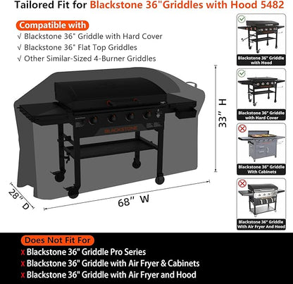 Griddle Cover for Blackstone 36" Griddle with Hood 5482, Upgraded 1000D Heavy Duty Waterproof Flat Top Grill Cover, Tear &Fade Resistant with Buckle &Air Vent, for Blackstone and More 4-Burner Griddle