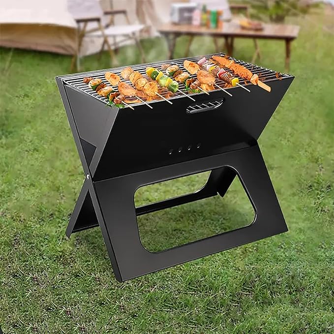Charcoal Grill Stove, Portable Charcoal Grill with Anti-slip Handle, High Temperature Resistant and Non-Stick Surface, Quick Fold and Removable Grill Grid, for Camping, Beach Cooking, Parties
