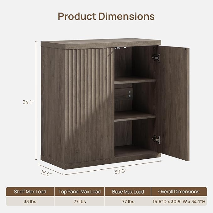 SICOTAS Buffet Cabinet with Storage Accent Sideboard Modern Credenza with Doors & Shelves Fluted Media Console Mid Century Coffee Bar Table for Living Room Kitchen Dining Room Hallway (3PCS)