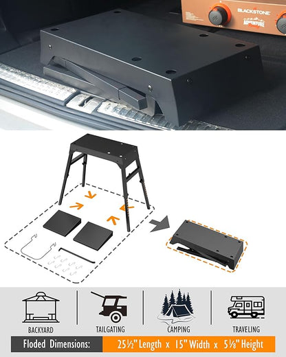 Folding Stand for Blackstone 17 & 22 Inch Tabletop Griddle – Portable Grill Table with Adjustable Legs for Uneven Ground, Side Shelves, Paper Towel Holder, Trash Bag Holder – Heavy Duty for Camping