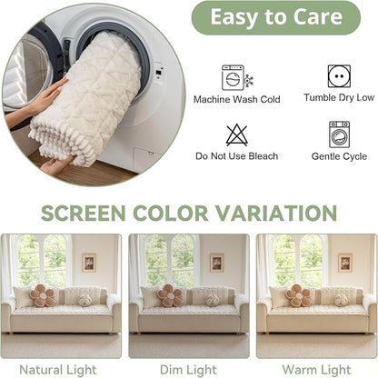 OstepDecor Couch Cover for Dogs, Washable Non Slip Sofa Cover for Pets | Soft Couch Covers for Sofa, Loveseat and Sectional, Furniture Protector Against Pet Hair & Dirt (35.4" x 70.9", Cream)