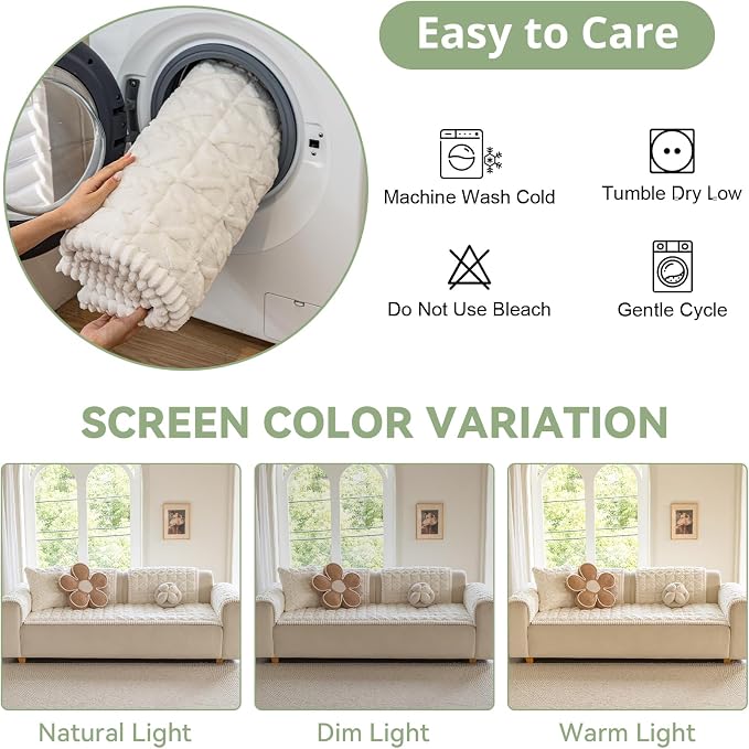 OstepDecor Couch Cover for Dogs, Washable Non Slip Sofa Cover for Pets | Soft Couch Covers for Sofa, Loveseat and Sectional, Furniture Protector Against Pet Hair & Dirt (27.6" x 27.6", Cream)