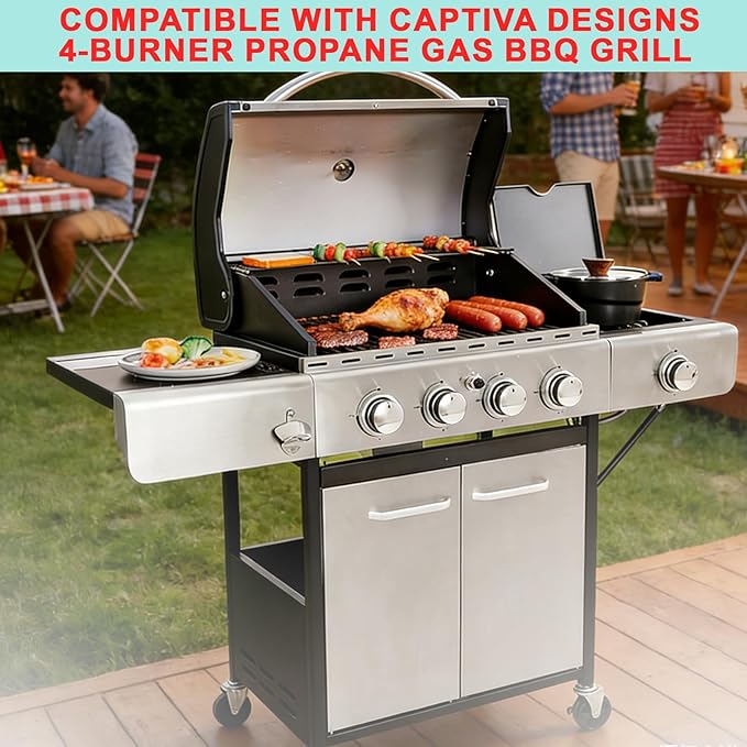 4 Packs Porcelain Steel Heat Plate and 4 Packs Burner Tube for Captiva Designs 4-Burner Propane Gas BBQ Grill with Side Burner,Replacement Parts for Outdoor Cooking Kitchen and Patio Backyard Barbecue