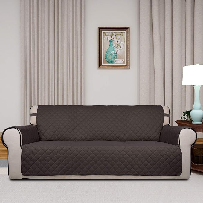PureFit Reversible Quilted Couch Covers for Dogs Oversized Sofa Cover 78” | Chocolate/Beige, Water Resistant Couch Protector, Washable Pet Couch Cover with Non Slip and Elastic Straps For Kids