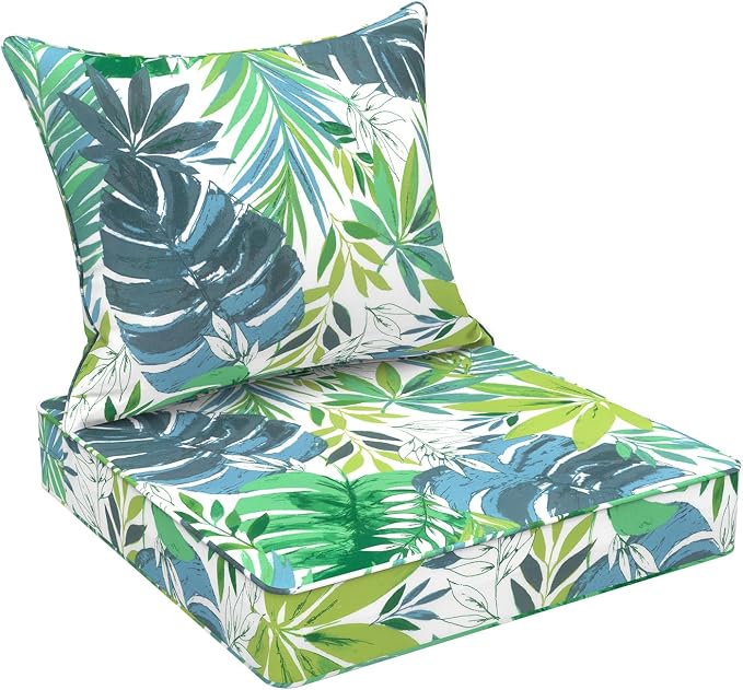DYTXIII Outdoor Deep Seat Cushion Set, Water Repellent 22"x22" Patio Thick Cushions Replacement with Seat & Back Pillow for Patio Sofa, Wicker Chair, Couch - Islamorada Blue Green