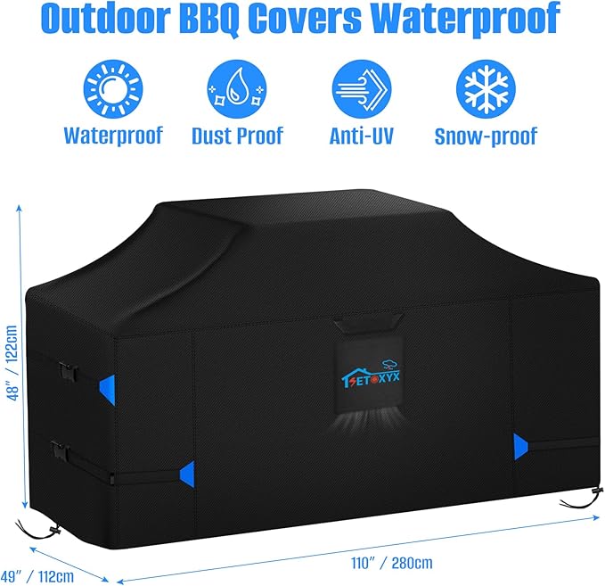 110 Inch Island Grill Cover, Heavy Duty 420D Waterproof & Dustproof Outdoor Grill BBQ Covers, Anti-UV,Rip-Proof Extra Large Grill Cover