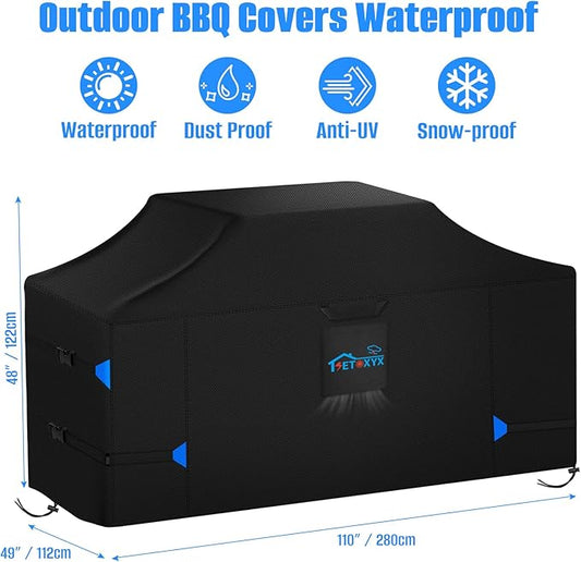 110 Inch Island Grill Cover, Heavy Duty 420D Waterproof & Dustproof Outdoor Grill BBQ Covers, Anti-UV,Rip-Proof Extra Large Grill Cover