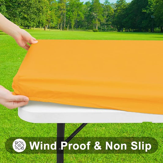 Smiry Rectangle Tablecloth, Elastic Fitted Flannel Backed Vinyl Tablecloths for 4ft Folding Tables, Waterproof Wipeable Table Covers for Indoor, Outdoor, Camping and Picnic (Mustard Yellow, 30"x48")