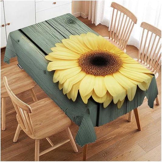 Swono Sunflower Table Cloth Yellow Sunflowers Old Wood Board Rectangle Tablecloth Picnic Table Cover BBQ Table Cloths Polyester for Kitchen Home Coffee Restaurant 50x72 Inch