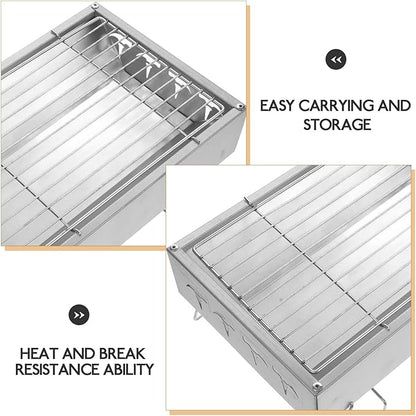 INOOMP Foldable Stainless Steel Bbq Grill Rack Outdoor Charcoal Barbecue Cooking Stove for Camping Hiking Picnic 36x26.5x17.5cm Portable Grill Tool