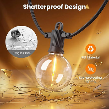Kawaya Upgarded 100FT Outdoor String Lights with 50+2 G50 Globe Blubs, IP65 LED Patio Lights Outdoor Waterproof, Shatterproof Hanging Lights Outside for Porch Bistro Backyard Gazebo Balcony Cafe