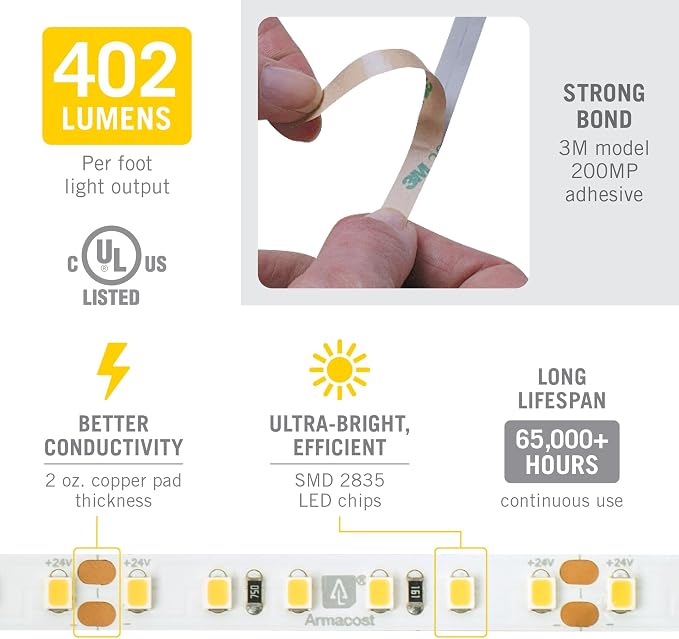 Armacost Lighting RibbonFlex Pro 24V White LED Strip Lights 120 LED/m, 4000K, 32.8 ft 156250